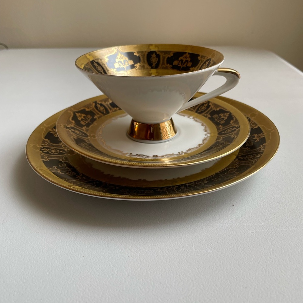 Vintage Winterling Bavaria Dessert Trio Art Deco Black And Gold Design